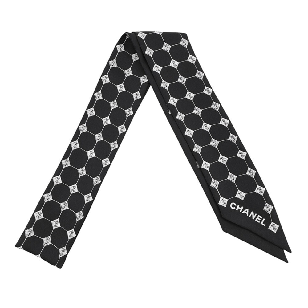 Chanel scarf muffler Coco mark silk CHANEL black white women's SCARF